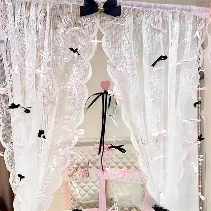 Beaded Door Curtain with Bow, Hanging String Curtain for Bedroom Closet, Aesthetic Room Decor