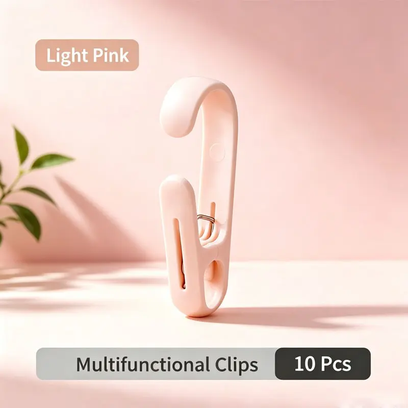 10-Piece Double-Head Clip Hooks Household No-Drill Plastic Clips Thickened Anti-Wind Clips Small Hook Clips Practical Hanging Hooks Multi-Purpose Hanging Clips for Kitchen, Bathroom, Bedroom, Living Room, Closet, Dormitory, Curtain Clips, Cosmetic Clips