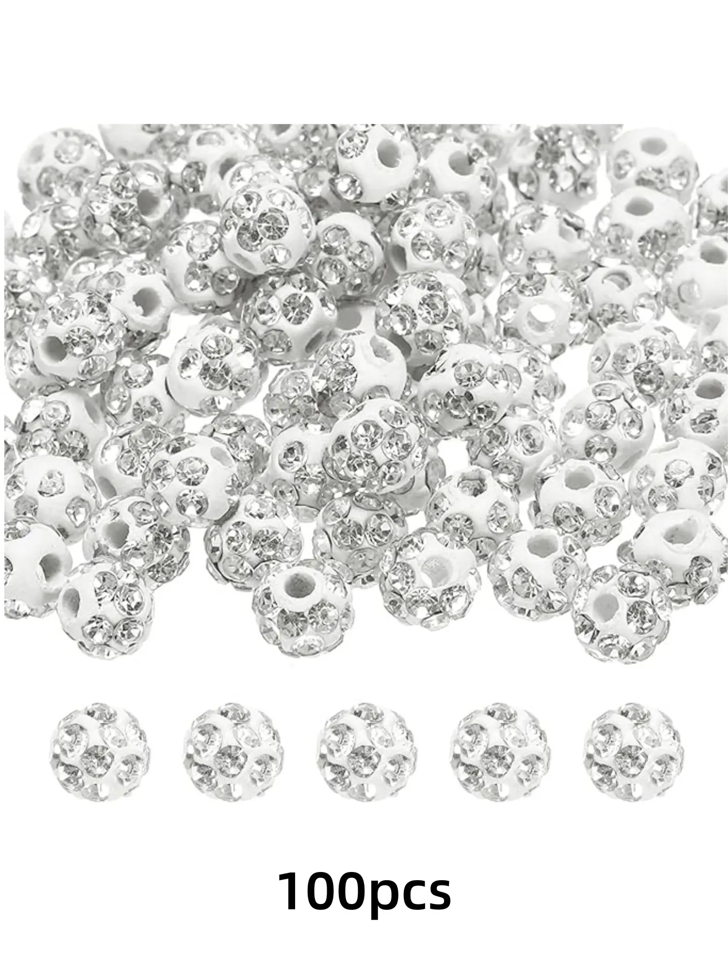 100pcs Rhinestones Beads 6mm Polymer Clay Crystal Bead Pave Disco Ball Bead Sparkle Diamond Beads for Jewelry Making Necklace Bracelet Keychain