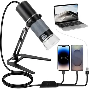 1080P USB Digital Microscope with Metal Stand, 50X-1000X Handheld Microscope Camera with 8 LED Lights Compatible with /Android/Windows/