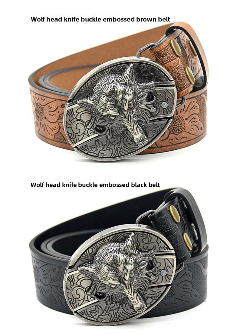 Men's belt, featuring embossed patterns, smooth buckle, personalized student fashion prints and engraved designs