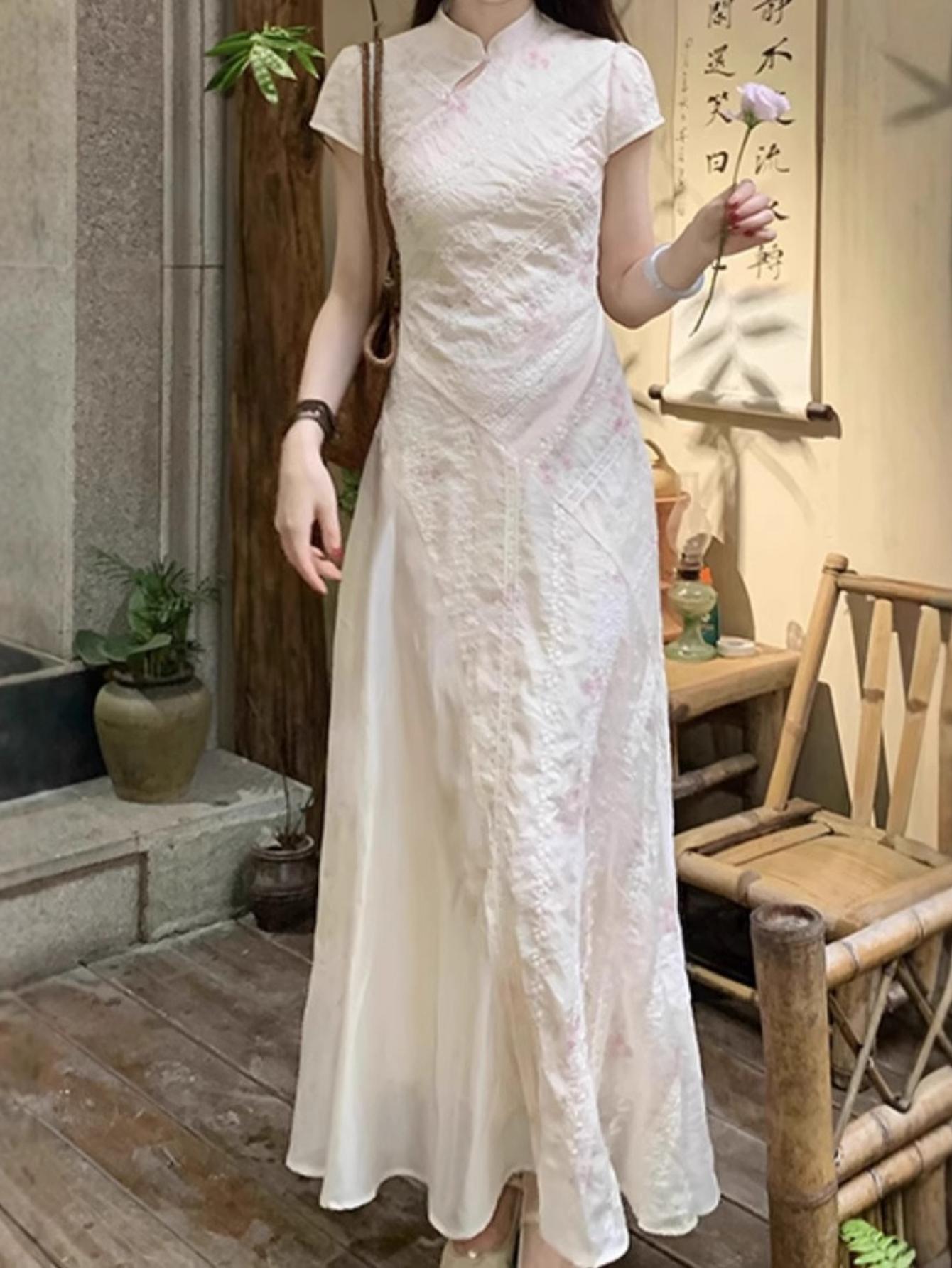 SYHAN 2026 Latest Women's Spring Modern Chinese Floral Improved Qipao Niche Design Gentle Gorgeous Comfortable Fashion Maxi Dress