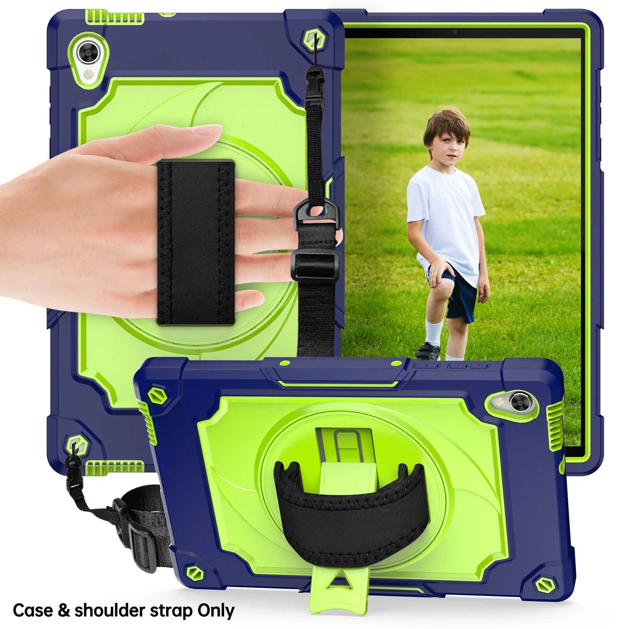 Shockproof tablet case suitable for Lenovo Tab M10 HD (2nd Gen) 2020 TB-X306F/TB-X306X, with a rotating stand, adjustable shoulder strap and shoulder straps, Tablet Cover