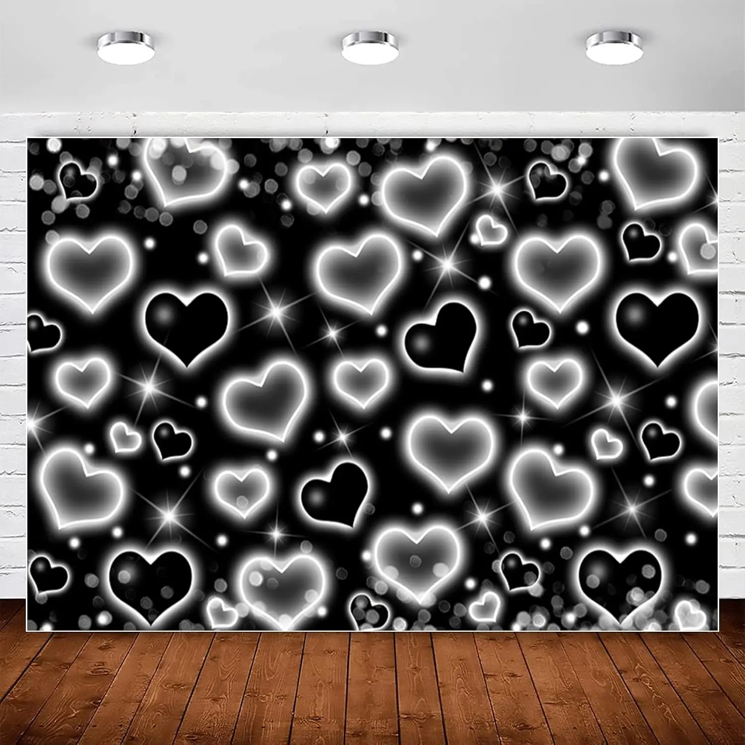 Early 2000s for 90s Y2K Old School Photoshoot Glitter Black Heart Women Adult Happy Birthday Party Banner Decorations Valentine's Day Photography Background Selfile Wall Decor 7x5ft