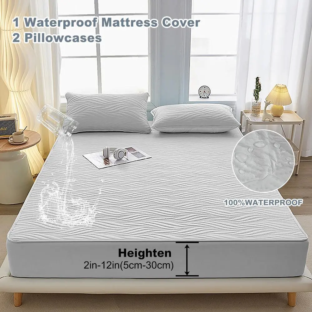 100% Polyester Solid Bed Protective Fitted Sheet - Multi-Size Sheet Mattress Cover, Waterproof, Non-Slip, Dustproof, Breathable, Soft, Skin-Friendly, Modern, Foldable, Degradable, Reusable, Machine Washable, All-Seasons Home Care Dust Cover