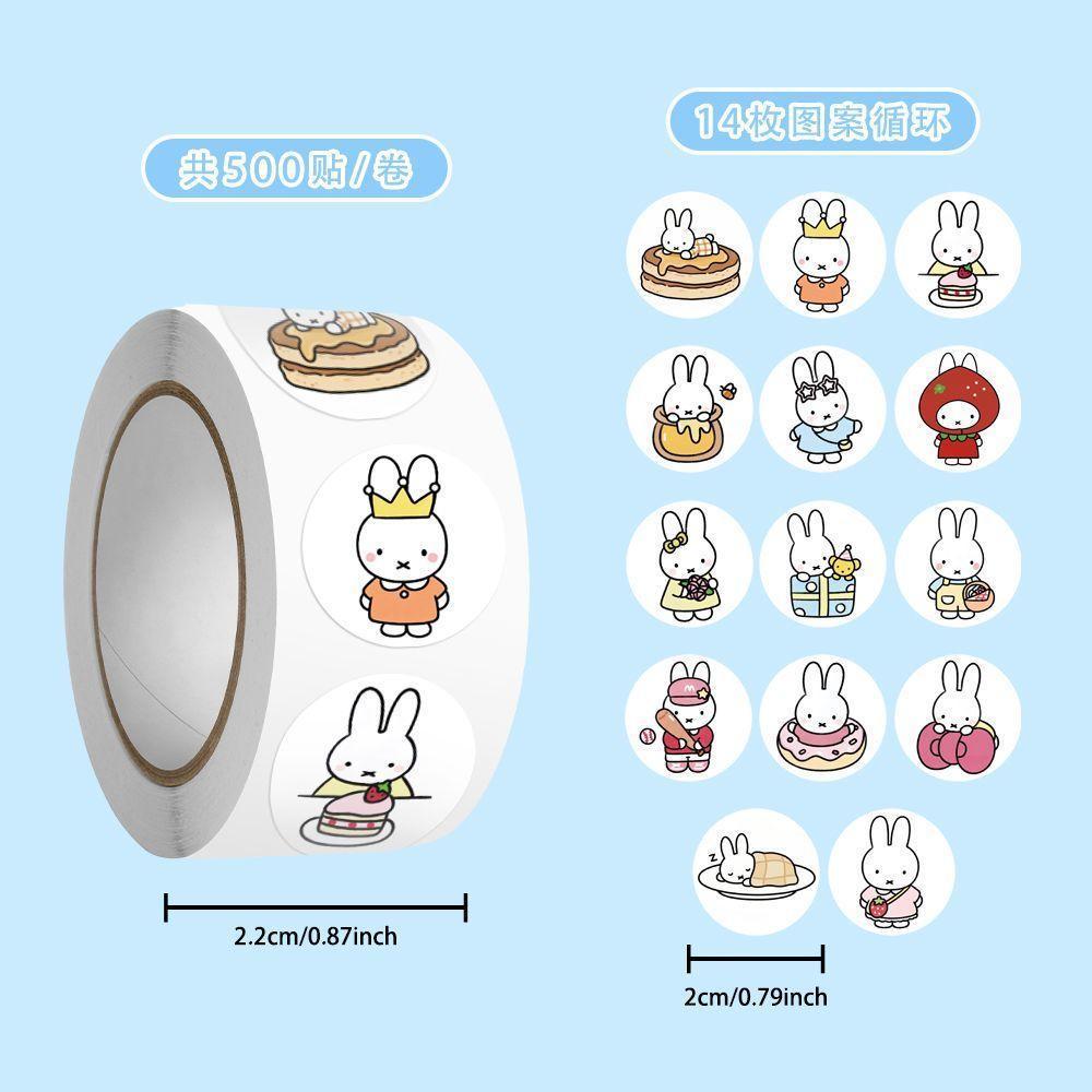 500Pcs Kawaii Miffy Rabbit Sticker Seal Sticker Cartoon Rabbit Roll Sticker Cartoon Ins-style Planner Decoration Gift
