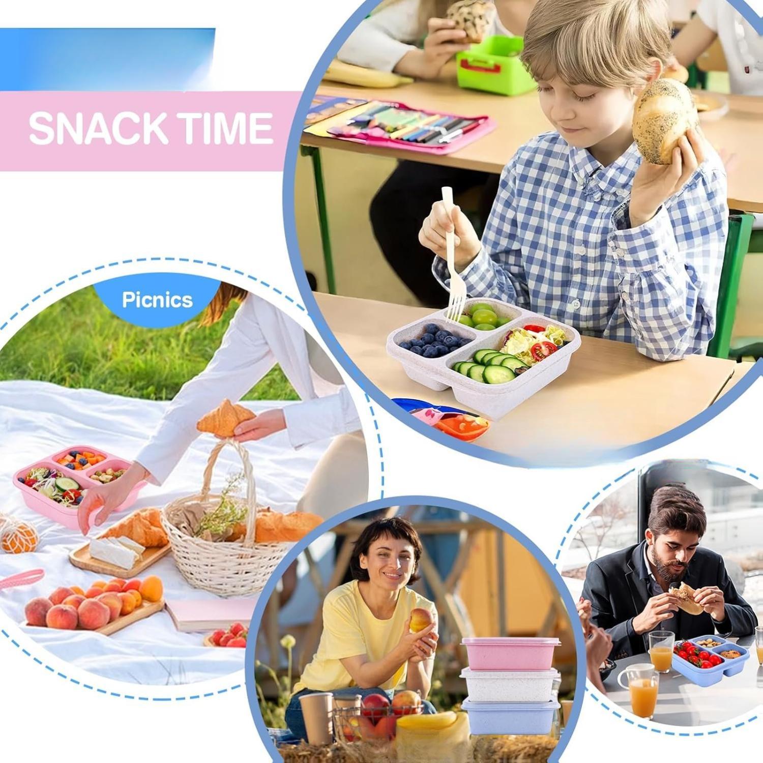 Bento Box [Portion Size], 3 Pack Snack Containers with 3 Compartments for Meal Prep & On-the-Go [School, Travel], Lunchable Container Reusable and BPA-Free