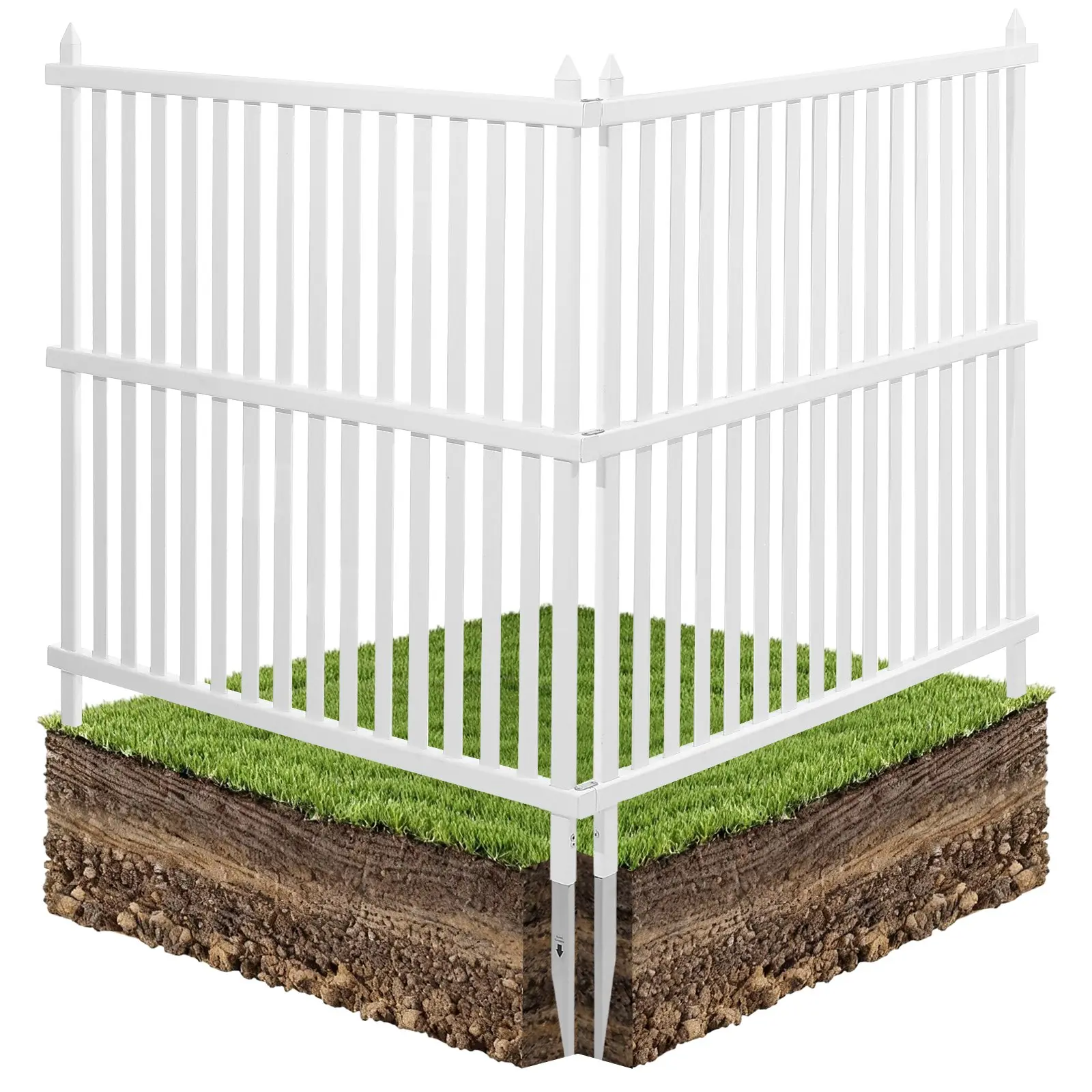 VEVOR 2-Panel PVC Privacy Fence with Stakes, 48x48in Water Resistant Outdoor Backyard Screen, 19.7in Ground Stakes, Pool Equipment Enclosure, Strip Vinyl Fence, White
