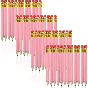 48 Pieces Mini Half HB Golf Pencils with Erasers Bulk Small for Kids Wedding Bridal School Office Writing Drawing Pocket (Pink)
