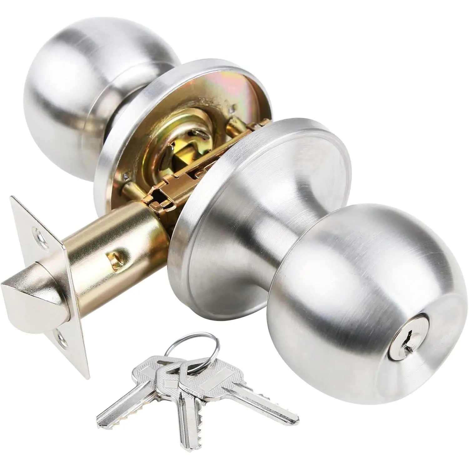 GSCZ Door Knob with Key for Bedroom Door Locks with , Stainless Steel Doorknob with Lock and Key, Ball Door Handle with Key Doorknob with Lock and Key