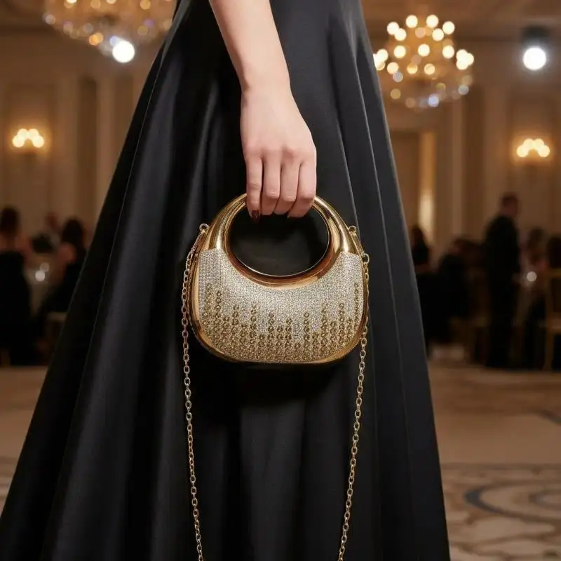 1Pcs Rhinestone Purses And Handbags Mini Golden Evening Bag Luxury Shoulder Bags Funny Party Wedding Acrylic Clutch Purse