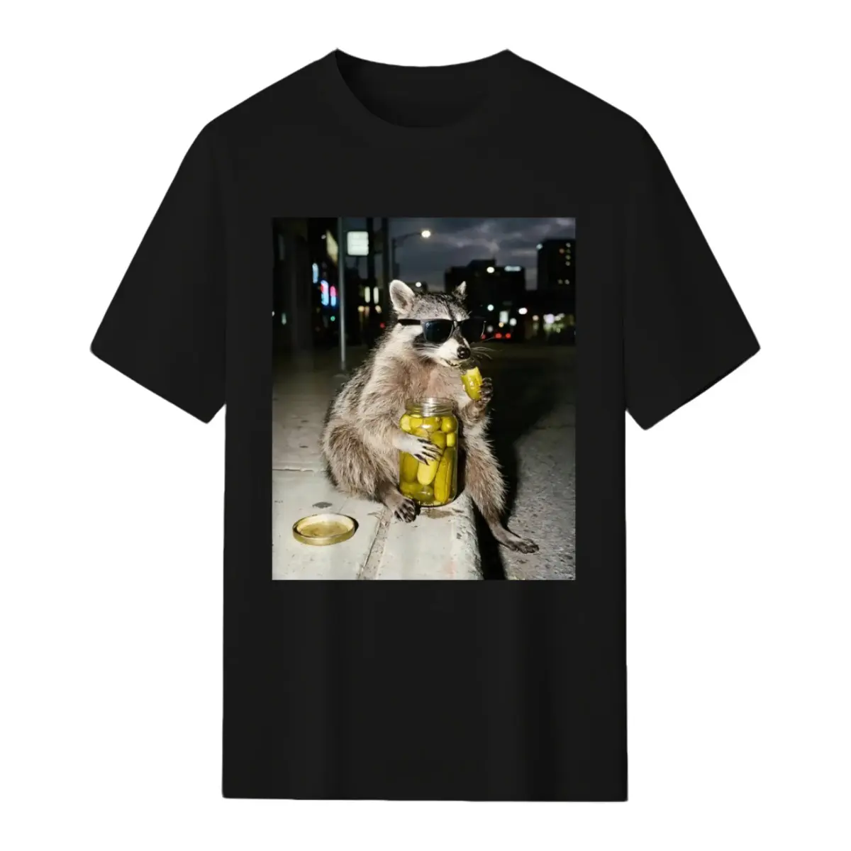 Funny Raccoon Eating Pickles Meme Men Women T-Shirt
