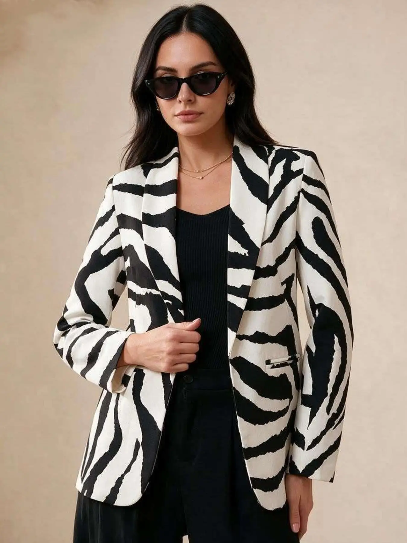 Women's Long Sleeve Blazer Jacket, Zebra Striped Pattern, No Button Design, Elegant and Simple, Y2K Style, Casual Wear for Daily Use, Chic