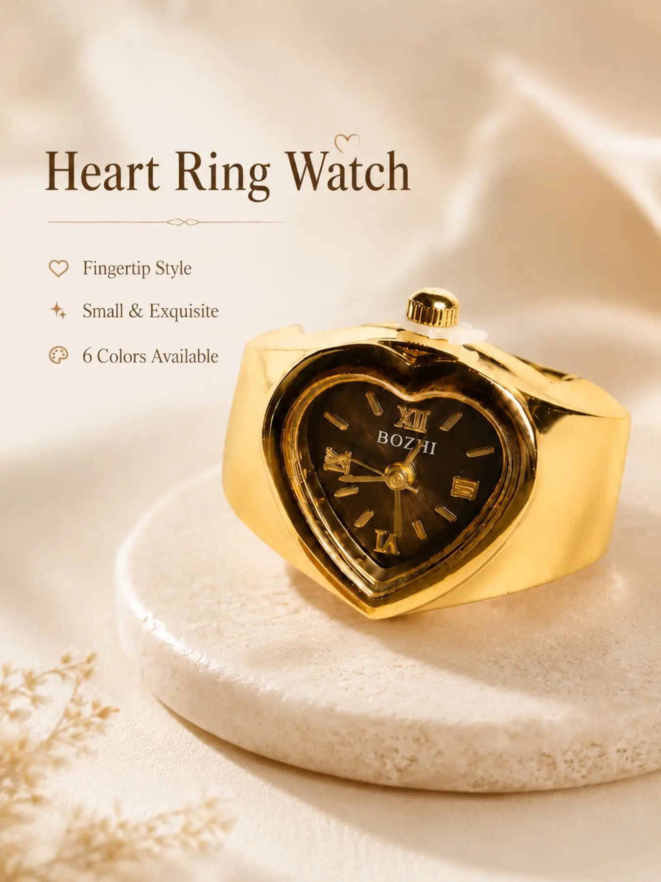 Heart-Shaped Ring Watch for Women, Mini Pointer Ring Watch, Metal Ring Watch, Fashionable Daily Wear Accessory, Trendy Finger Jewelry, Elegance