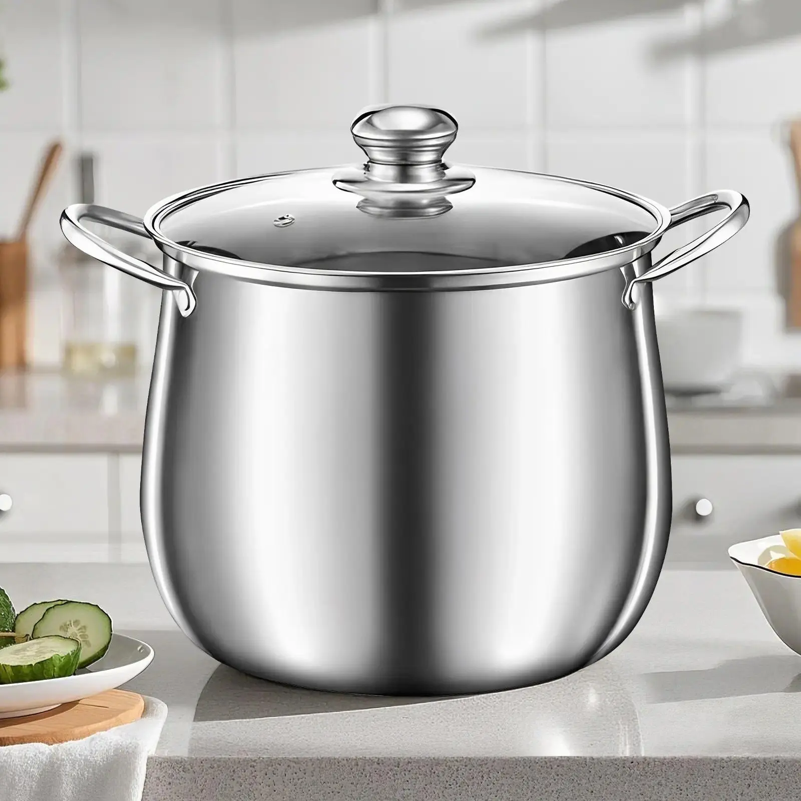 Large Capacity Thickened Stainless Steel Stock Pot(22cm), Sturdy & Durable, Even-Heating Stainless Steel pot with Visible Lid, Easy Cleaning, 7.09in Tall Pot Body Stainless Cooking Pot Cookware Kitchenware