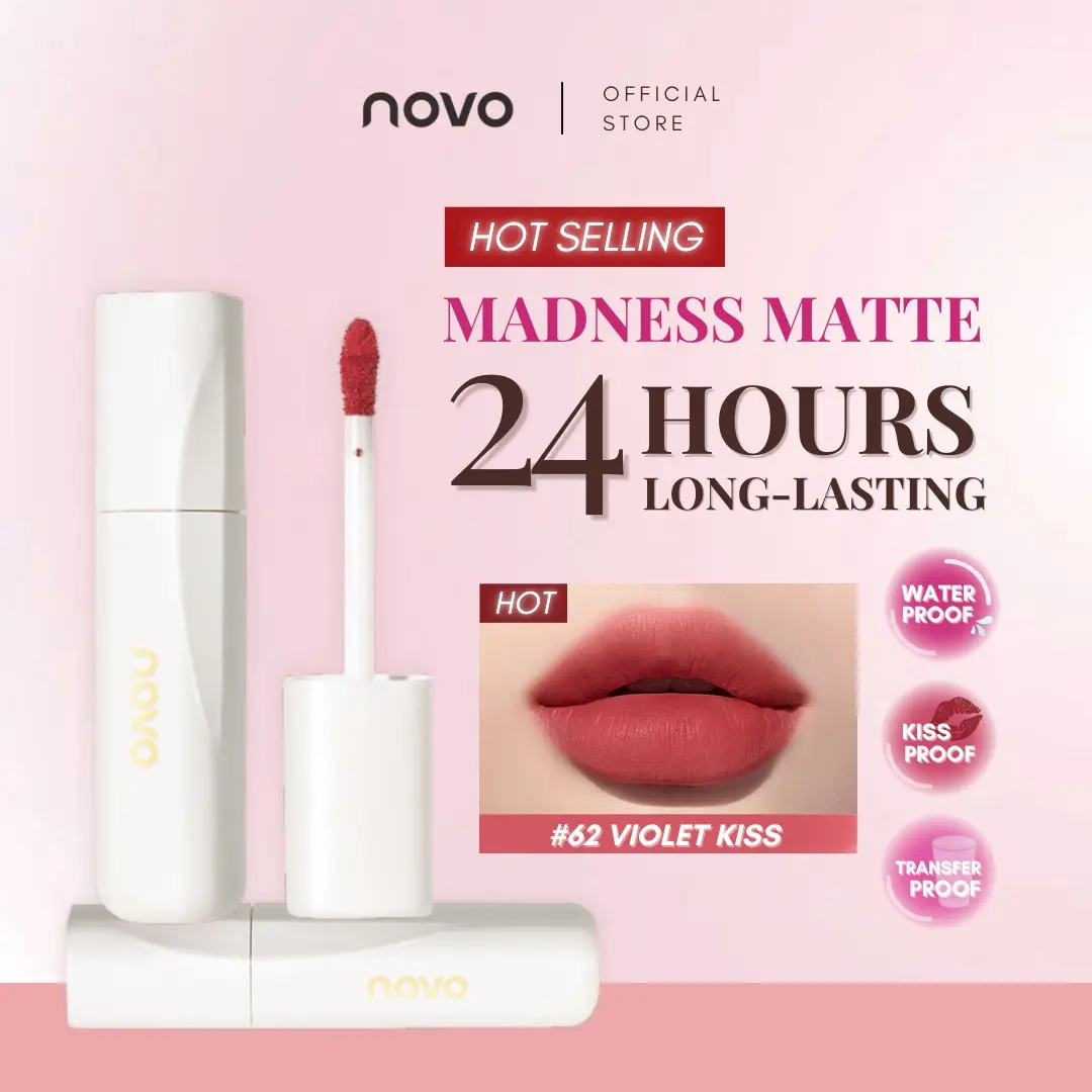 Novo Matte Velvet Lip Gloss, Long-Lasting Color, Non-Sticky, Suitable for All Skin Tones, Soft and Smooth Texture, Perfect for Everyday Use