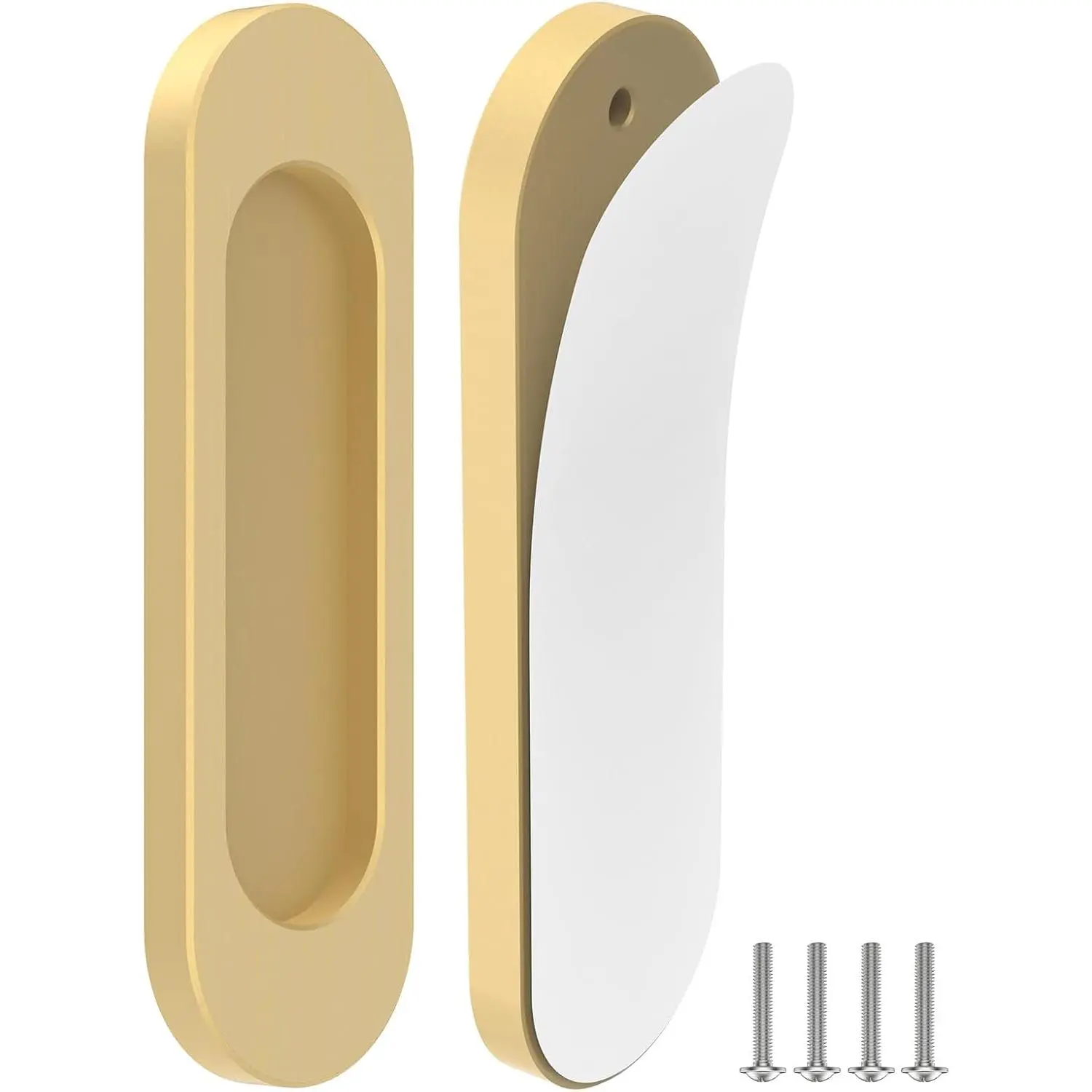 2 Pack Self-Stick Door Handles, 4 Inch  Alloy Self Adhesive Flat Finger Pulls, No Drill Cabinet Knobs for Drawer, Sliding Glass/Barn/Closet/Balcony Doors (2, Champagne)
