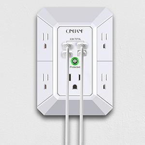 Wall Charger, Surge Protector, 5 Outlet Extender with 4 USB Charging Ports, 3-Sided 1680J Power Strip Multi Plug Adapter Spaced for Home Travel Office