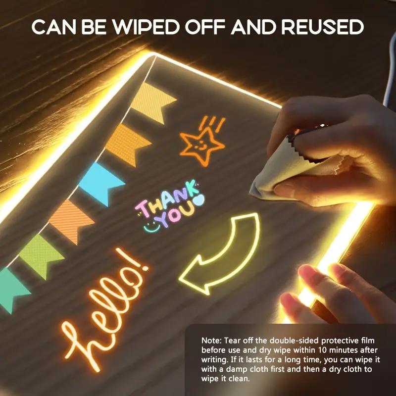 Creative Rewriteable Acrylic Message Board Set with Stand, LED Lighted Neon Accent Lights Dry Erase Board for Home & Store, 7 Free Pens Included as Gift