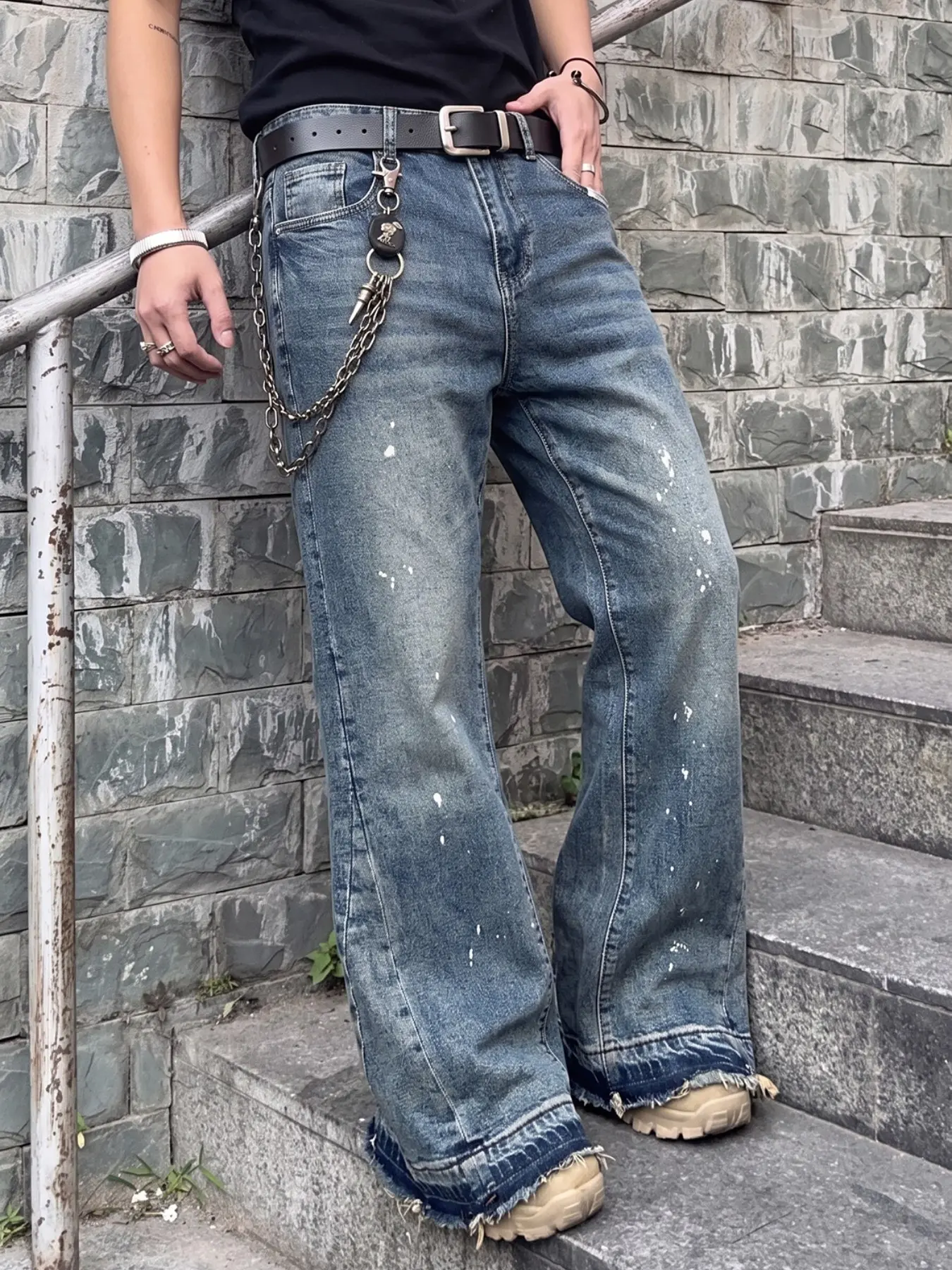 European and American Hip-Hop Style Gradient Washed Jeans, Loose Fit Micro Flare Leg, Streetwear Long Pants for All Seasons