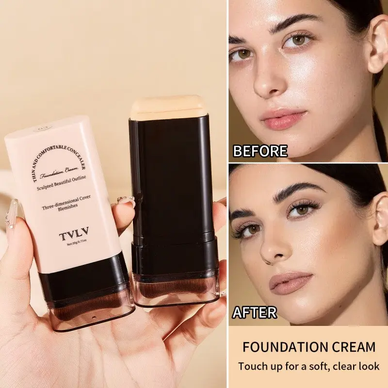 2-In-1 Waterproof Concealer Foundation Stick, Four Colors Available, Dual Head Concealer with Brush, Lightweight Moisturizing Formula