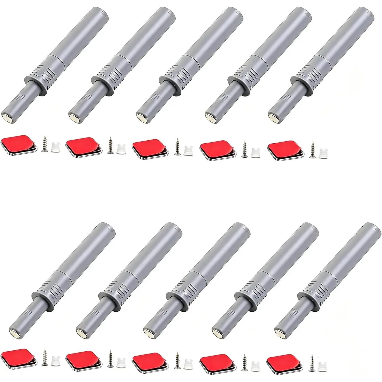 10PCS Magnetic Push Latches for Cabinet Push to Open Door Latch, Gray Soft Quiet Close Closers, Plastic Damper Buffer for Kitchen Drawer DoorGift