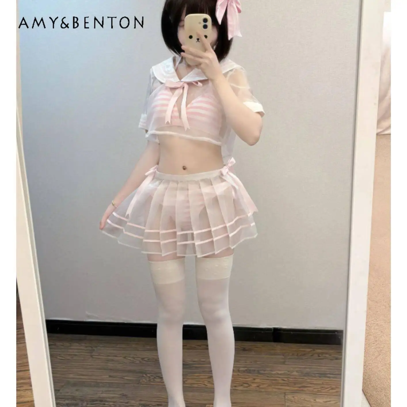 Original Navy Sailor Swimsuit Women Summer New Sweet Pink Split Swimsuit Female Cute Striped Neck Sling Briefs Sexy Bikini Suit