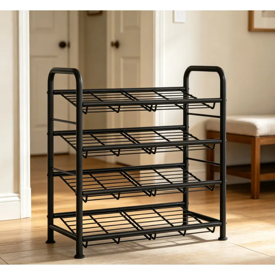 4-Tier Heavy Duty Shoe Rack for Garage & Utility Room, Adjustable Metal Organizer with Reinforced Frame, Removable Shelf for Tall Boots