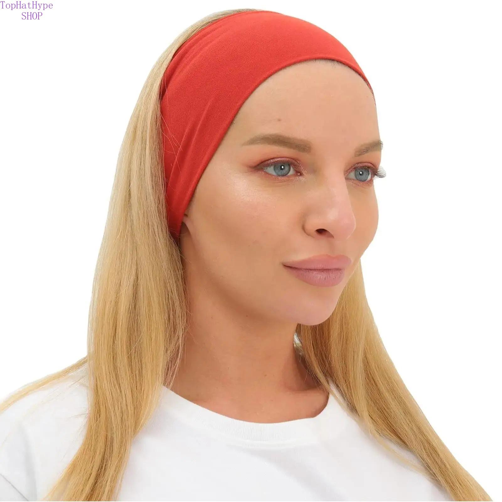 Women's Solid Color Stretch Headband, Sweat-Wicking Hair Band for Running, Yoga & Fitness, Soft Elastic Sports Head Wrap