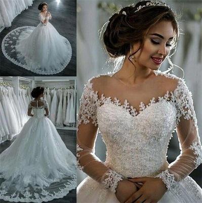 2026 New Style Large Train Wedding Dress, Retro and Sexy Tulle Long-Sleeve Wedding Dress