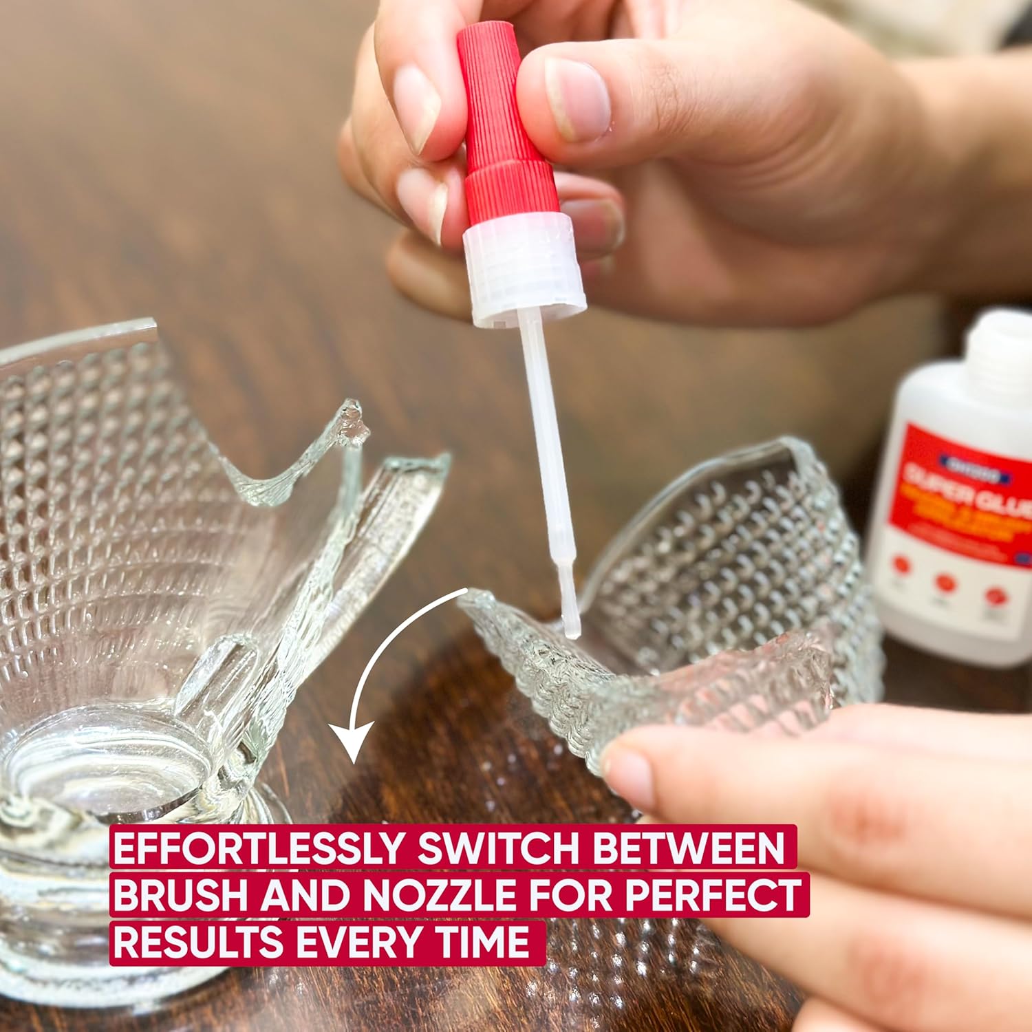 (2-in-1) Super Glue with Brush Applicator & Nozzle, Mess Free Superglue Brush, Instant Never Dries, 3000 CPS Ca Glue, No Stain Clear Glue, Super Glue for Plastic, Rubber & More