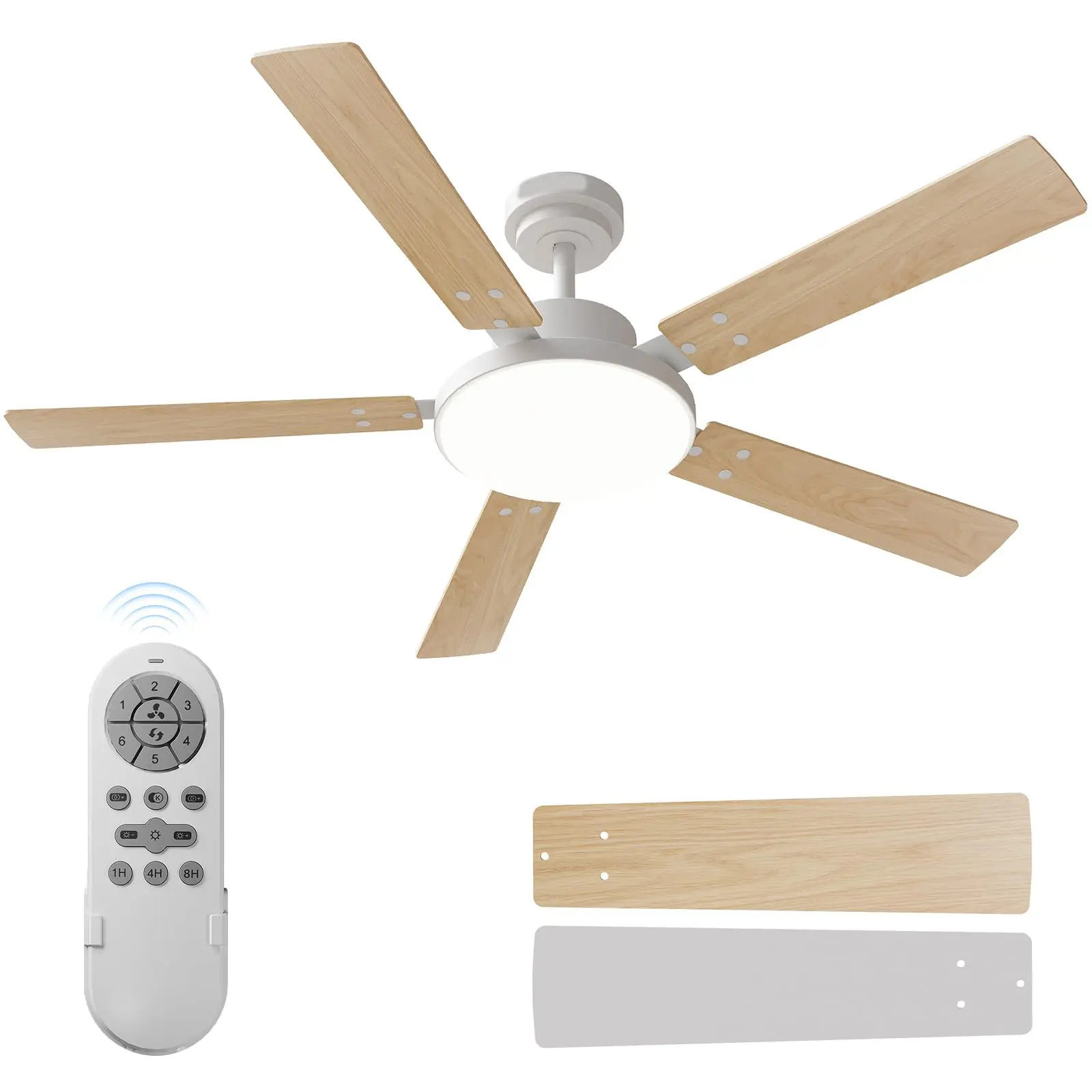 GAOMON 52in Modern Farmhouse Ceiling Fan with Light & Remote Control, Quiet DC Motor Reversible Fan, Dimmable LEDs 3 Color Temps, Black/White-Walnut Blades, for Bedroom, Living Room Indoor/Outdoor Use