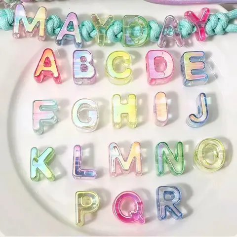 50pcs High-Quality Rainbow Transparent Acrylic Beads, UV Coated Jelly Color Letter Beads, Smooth Texture, DIY Jewelry Supplies, Craft Beads, Alphabet Beads, Beads for Crafts