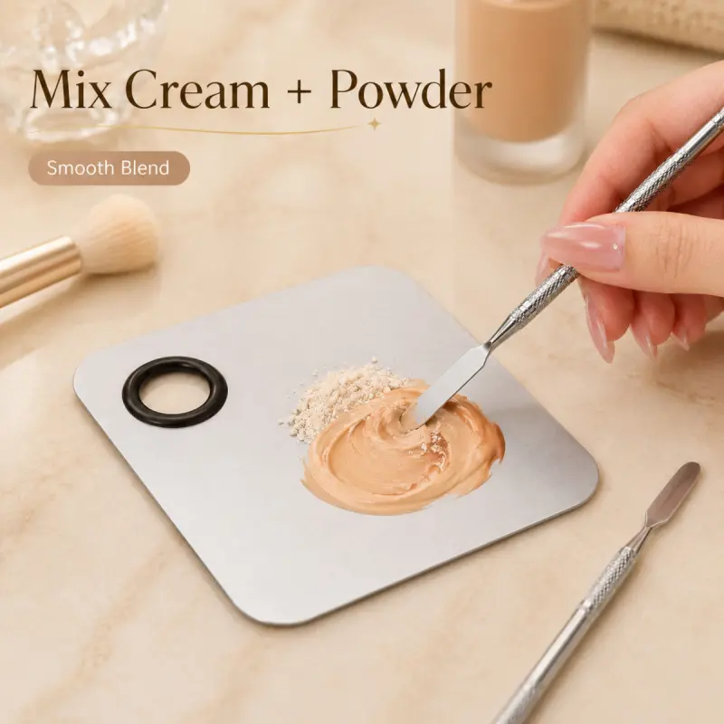 Stainless Steel Cosmetic Makeup Palette, Professional Cosmetic Mixing Makeup Palette Spatula Makeup Artist Tool, Beauty Salon Color Cream Mixing Palette With A Spatula Makeup Nail Art Palette