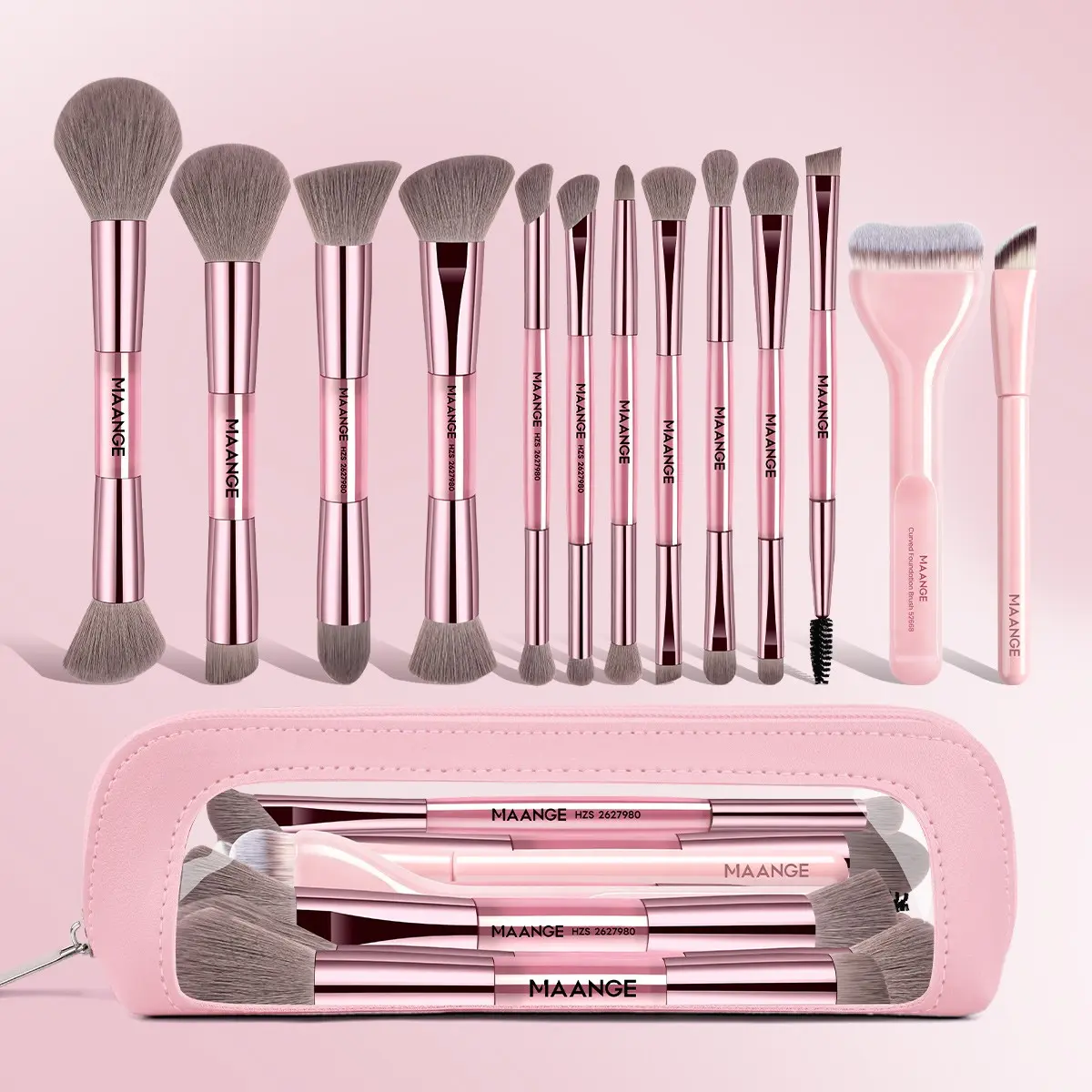 Maaneg 13-Piece Makeup Brush Set, Foundation Brush, Blush Brush, Powder Brush, Highlighter Brush, Eyeshadow Brush, Mascara Brush, Contour Brush, Makeup Bag Included, Perfect Gift for Women and Girls, Makeup Brushes Set