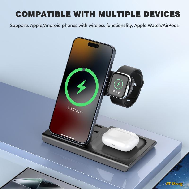 Multi-Function Foldable 3-in-1 Wireless Charger for iPhone, AirPods, and Apple Watch