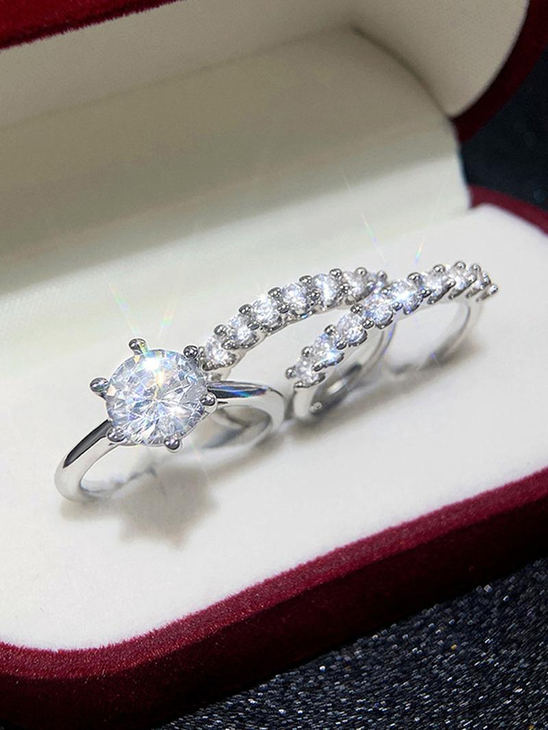 Women's Elegant Glittering Promise Rings, 3 Counts/set Fashion Engagement Rings for Party, Daily Decor, Trendy All-match & Exquisite Jewelry for Birthday Gift