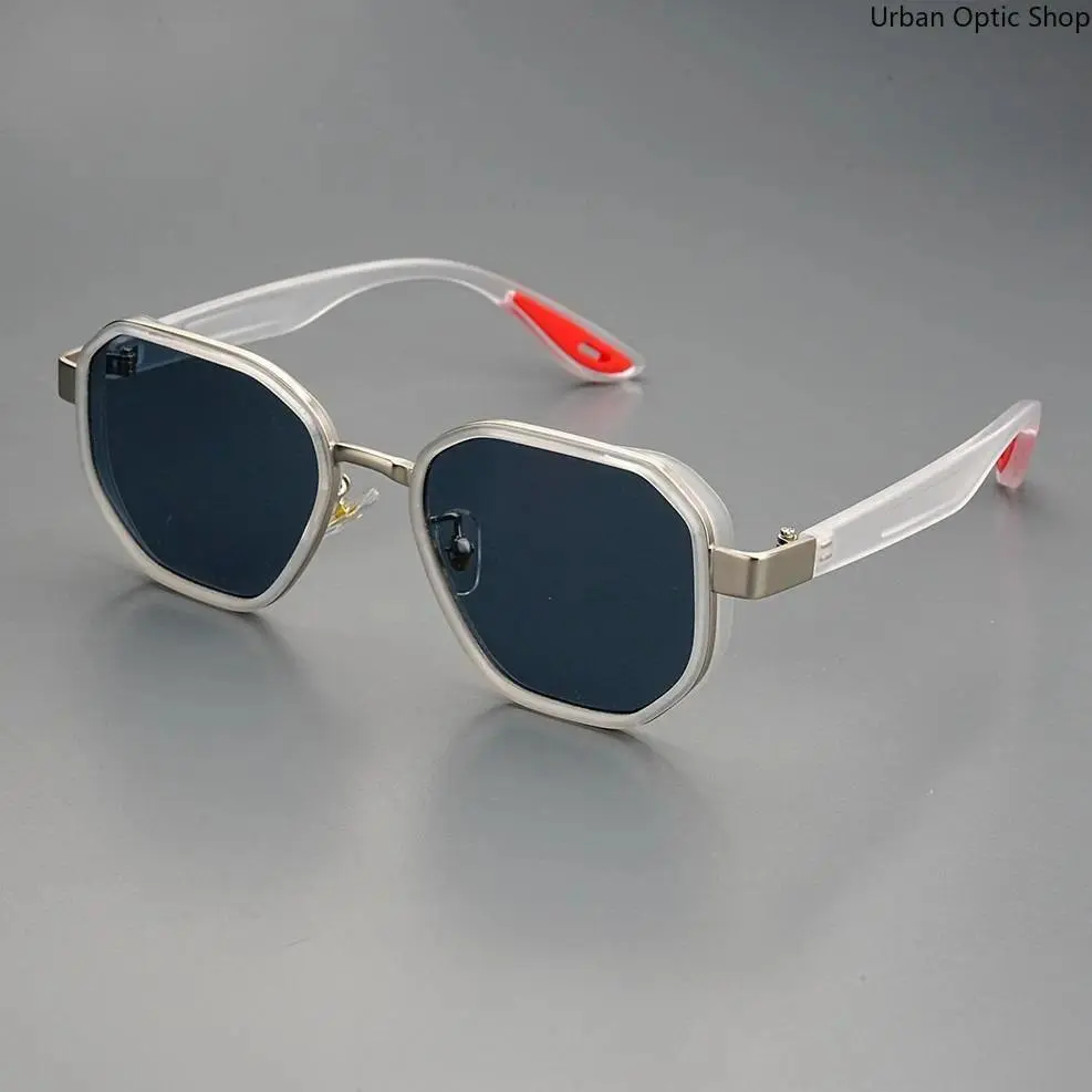 XUH Unisex Clear Frame Geometric Polygon Sunglasses with Metal Trim, UV400 Anti-Glare Dark Lens TR90 Lightweight Eyewear with Non-Slip Temple Tips, Retro Sport Shades for Driving, Fishing, Travel & Daily Casual Wear Lumina Accent Co.