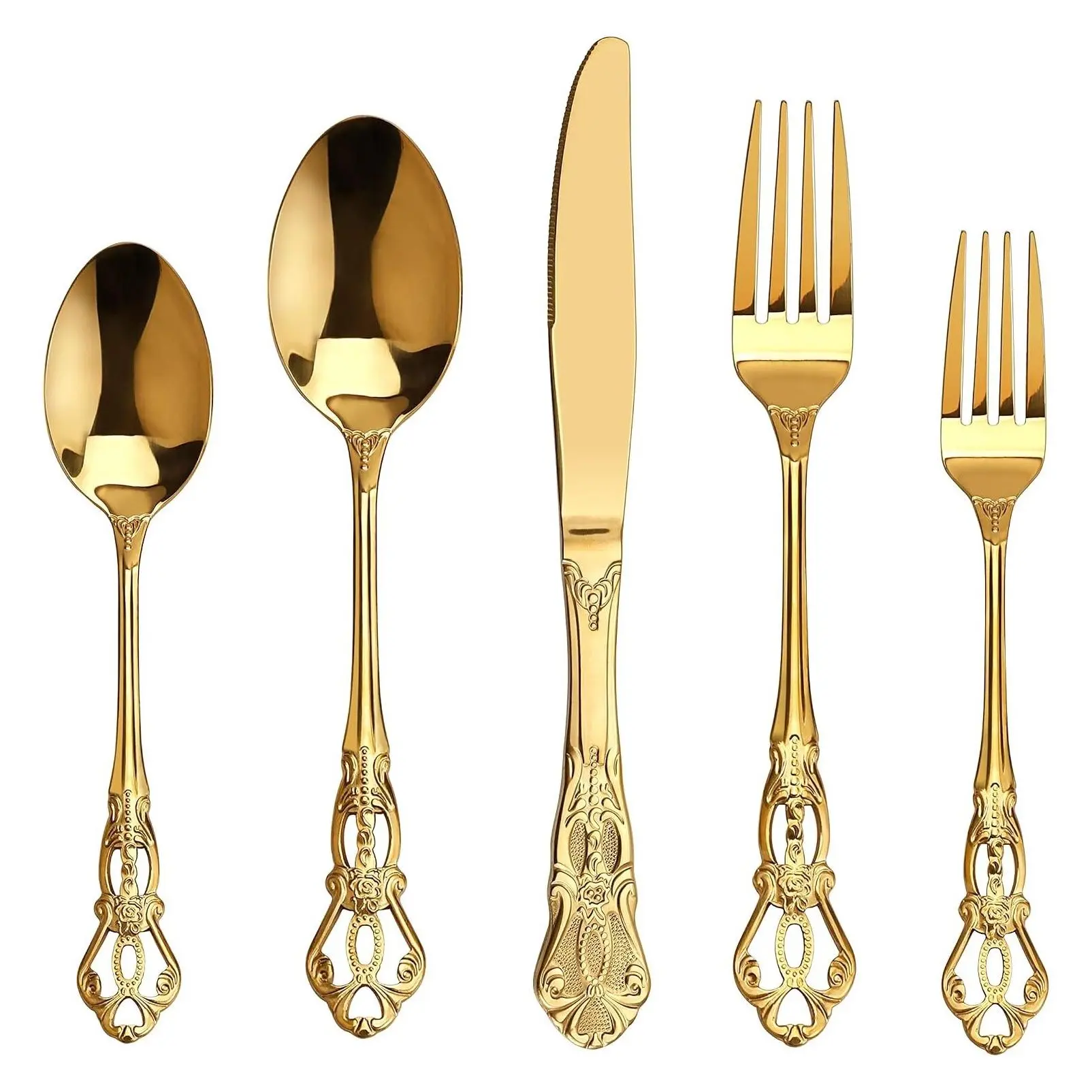 Gorgeous Retro Royal Gold Stainless Steel 20-Piece Flatware SetGift