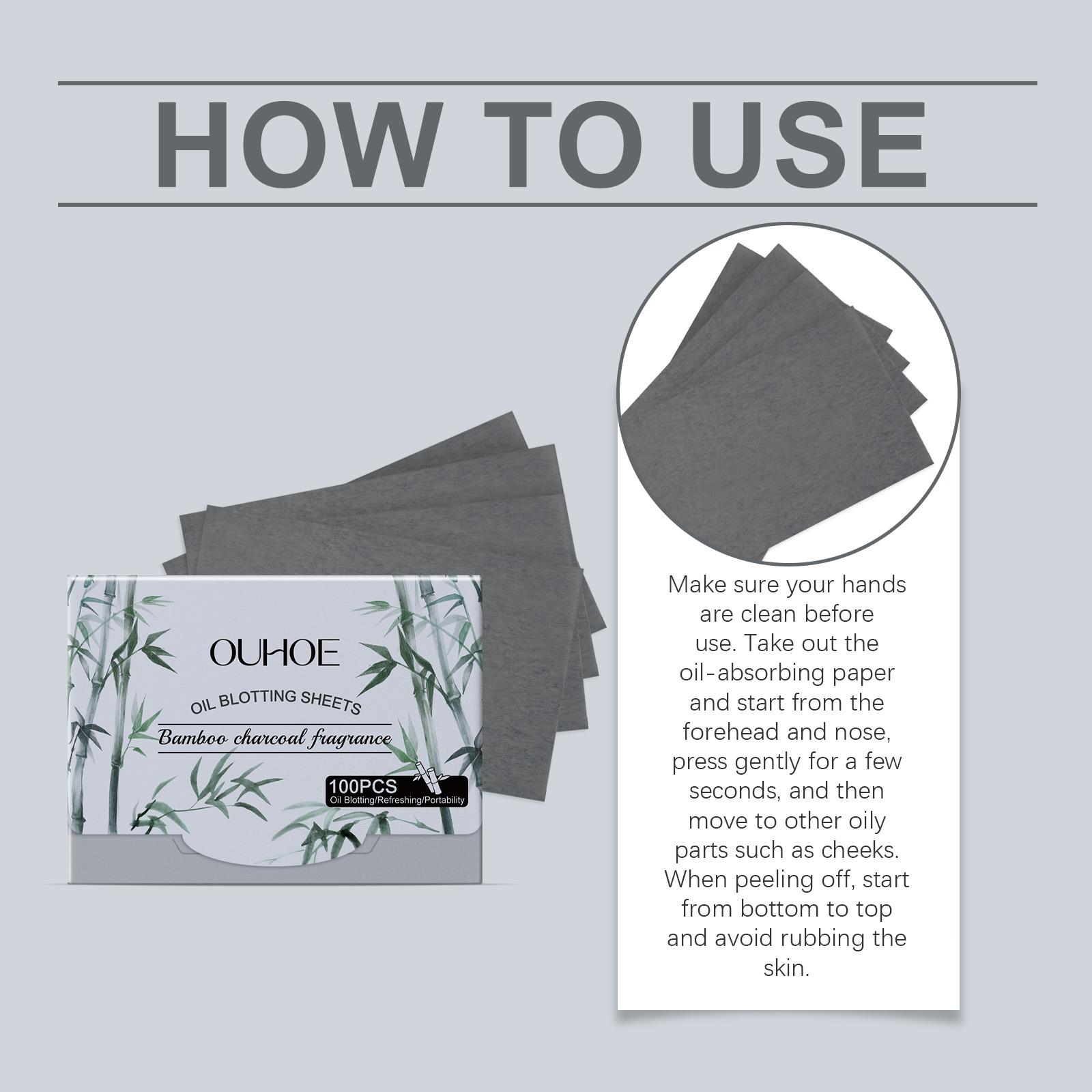 OUHOE Oil Blotting Sheets (Carbon Black), Cellulose & Kaolin Dual Oil Control + Carbon Black Deep Purification, Matte Finish, Vitamin E Antioxidant, Makeup-Friendly No Powder Removal for Oily Skin