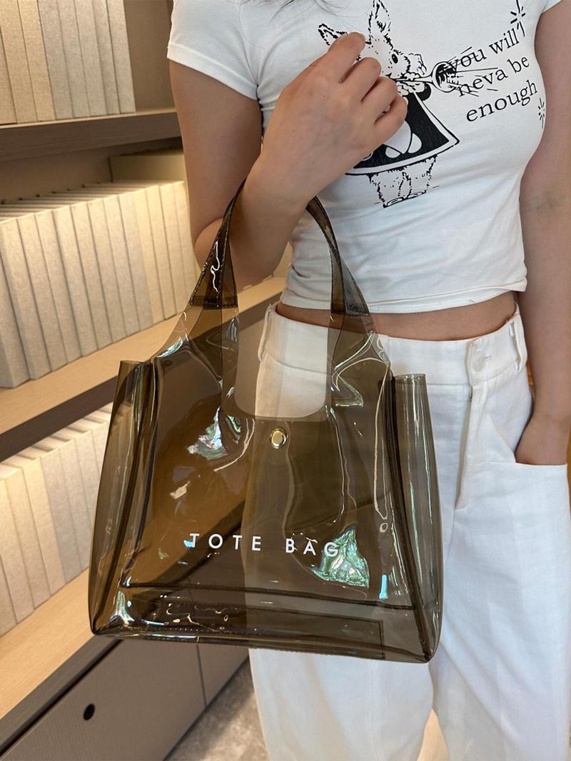 Transparent Tote Bag, Fashionable Large Capacity Shoulder Bag for Women, Casual Trendy Versatile High-quality Daily Commuting Bag, Girl Fashionable Bag