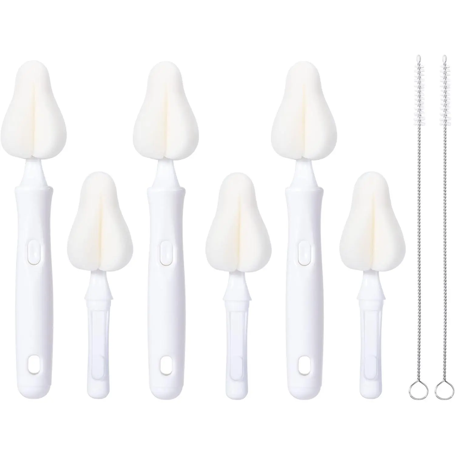 8 Pcs Sponge Nipple Bottle Brushes, Baby Bottle Brush with 3 Pcs Nipple Cleaner, 3 Pcs Replacement Heads and 2 Pcs Straw Brushes, White New model