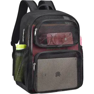 Mesh Backpack Heavy Duty Big Mesh Bag Large Capacity for Travel Beach Hiking Outdoor Sports with Paded Strap, Black
