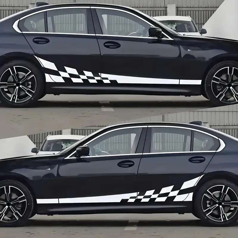 2Pcs Racing Checkered Flag Car Side Stripes Stickers, Waterproof Vinyl Car Body Side Skirt Decals, Universal Sport Race Lattice Pattern Auto Decor Stickers for Most Cars SUV Truck
