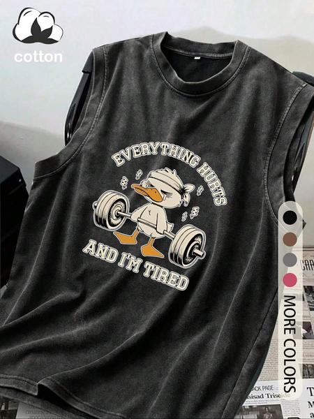 Cotton Retro Distressed Men's Tank Top Round Neck Stylish Sleeveless Shirt, Trendy Summer Apparel for Men