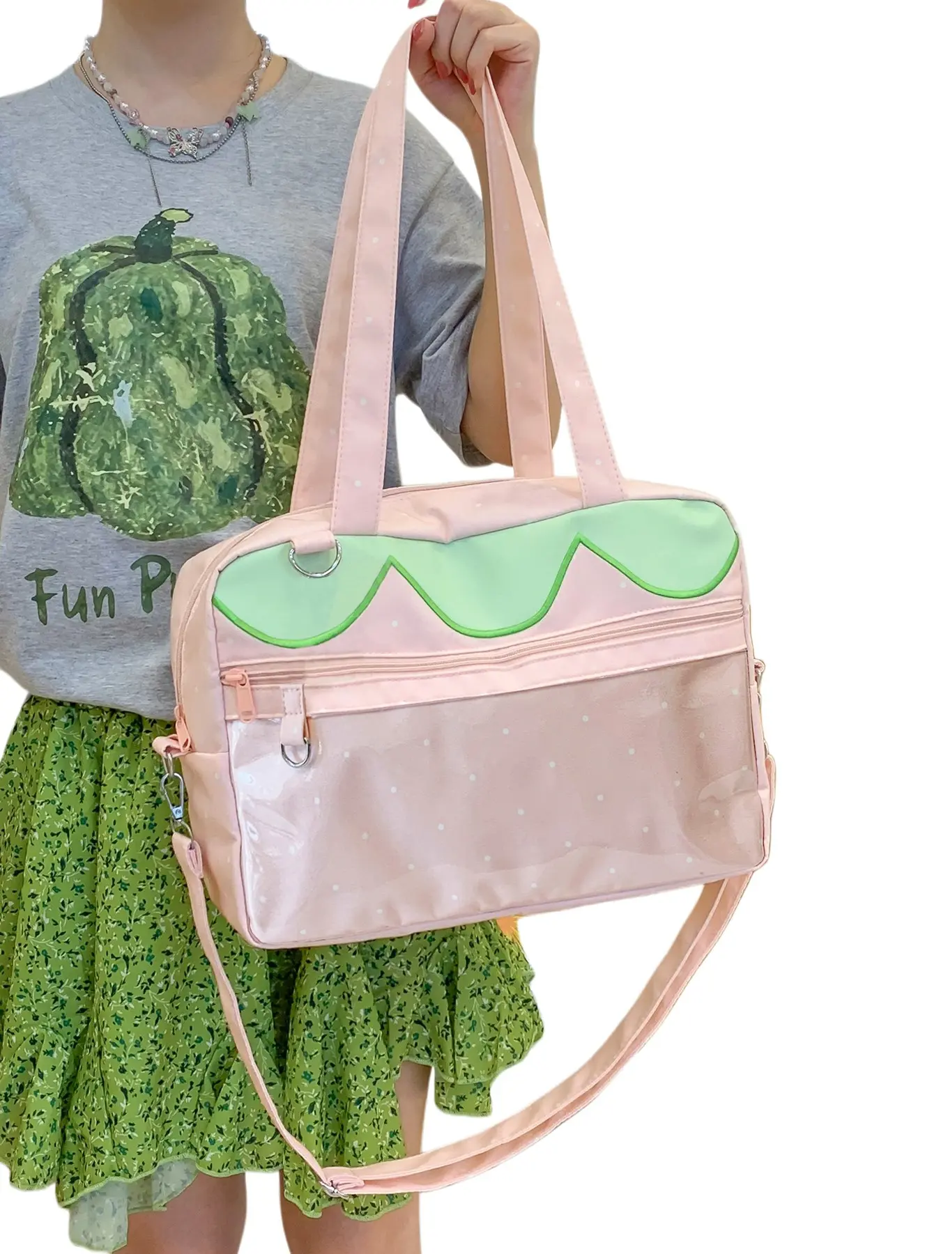 Women's Fashion Transparent Tote Bag, Large Capacity Crossbody Shoulder Bag, College Student Backpack, Short Trip Bag, Multi-Functional Zipper Bag, Birthday Gift