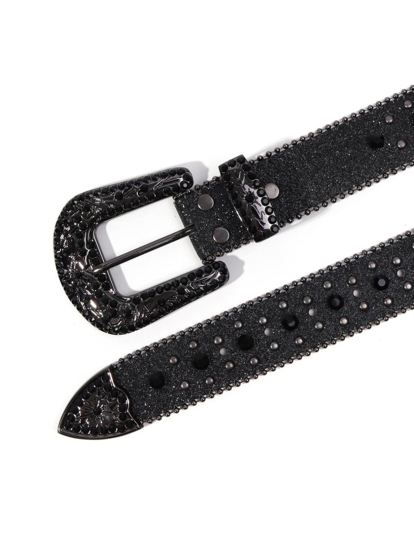 Punk Style Rhinestone Decorated PU Belt with Buckle, Fashion Cross Belt for Party, Daily Clothing Decor, Trendy Versatile & Exquisite Belt for Birthday Gift
