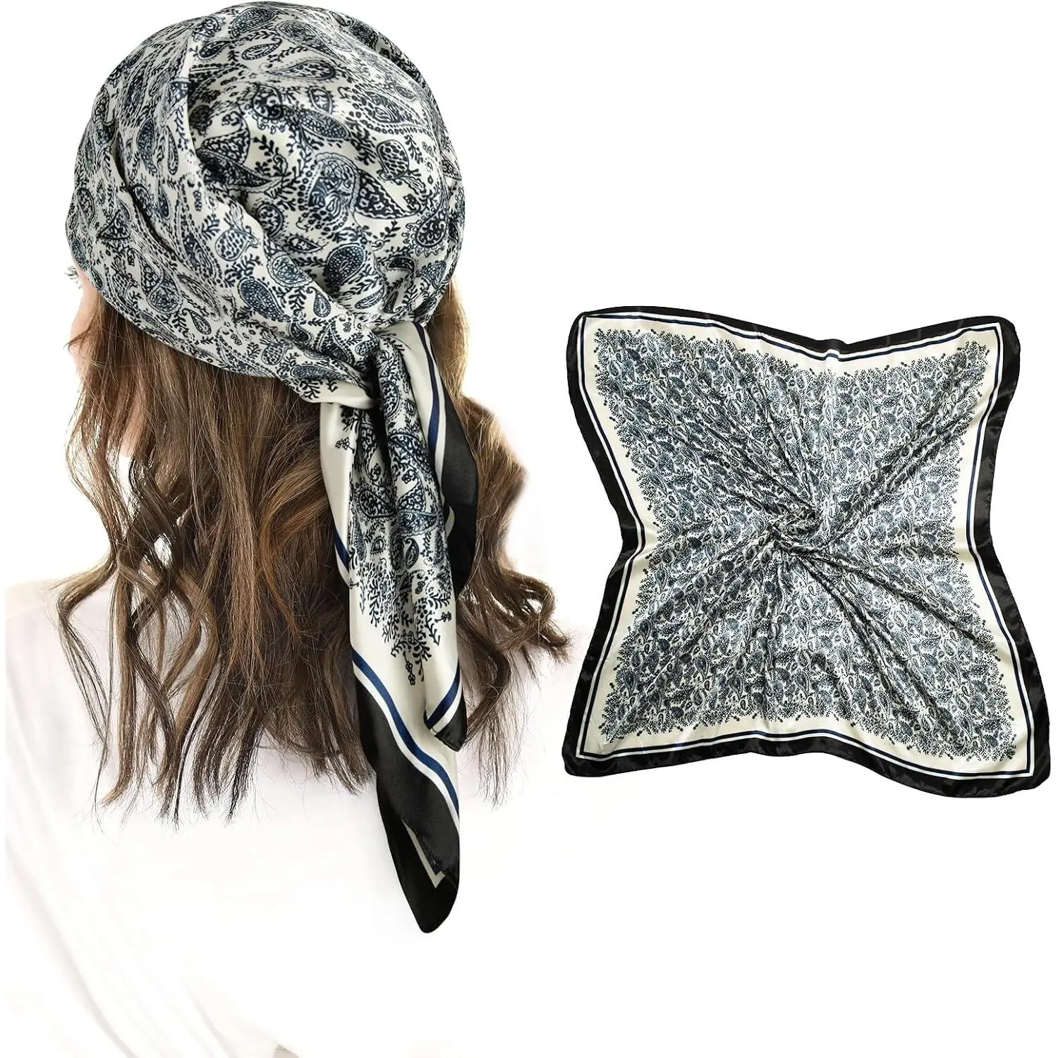 Hair Scarf for Women,Satin Silk Printed Square Bandana Scarf for Hair 35 Inches