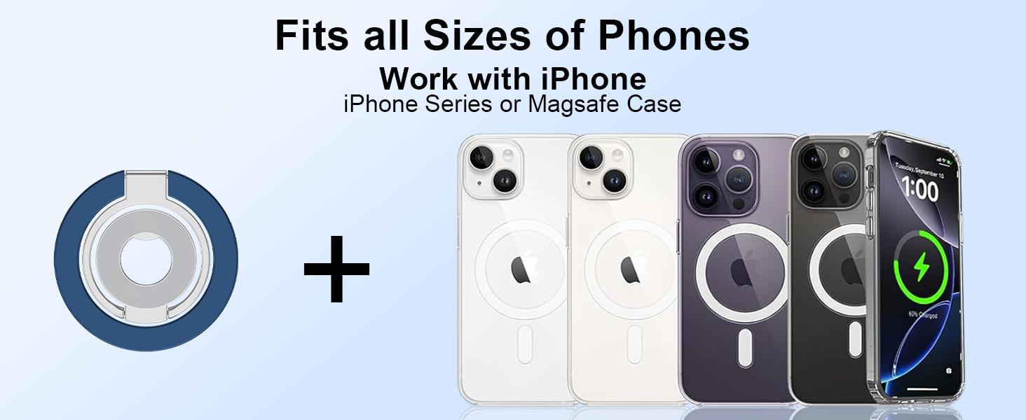 Magnetic Ring Holder for MagSafe Dual-Side Magnetics, Removable Gym Phone Grip with Kickstand Loop for iPhone Air/17/16/15/14/13/12 Pro Max MagSafe Case All Phones Compatible with Magnetic Car Mount