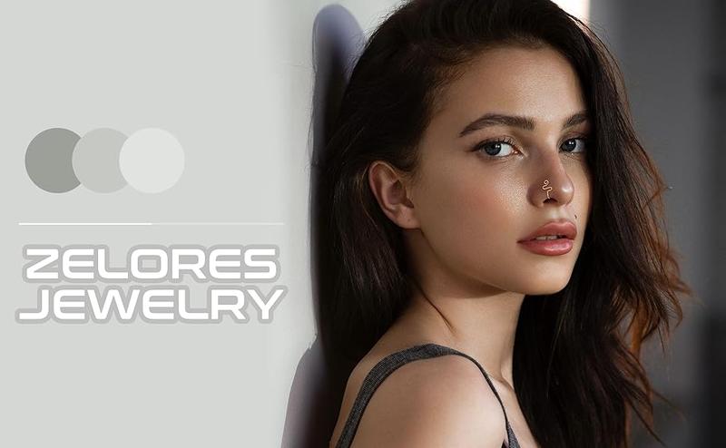 ZELORES  38 PCS 20G Nose Rings Studs with Chains African Nose Ring Cuff Horseshoe Septum Rings Stainless Steel Star Heart Nose Ring Chain Piercing Jewelry Set for Women Men